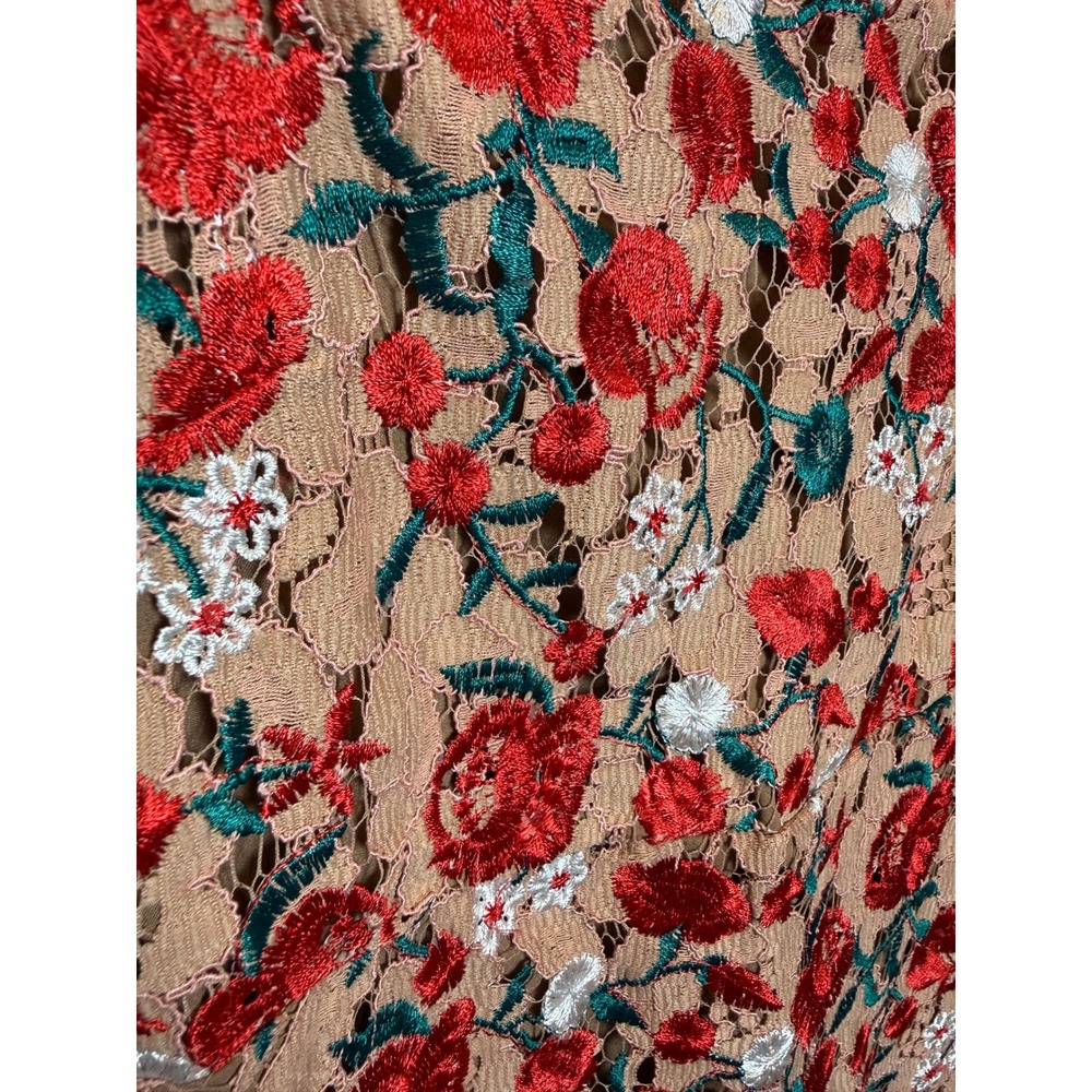 Lovers + Friends XS Under The Stars Midi Nude Red Floral Dress Crochet Romantic - Picture 5 of 13